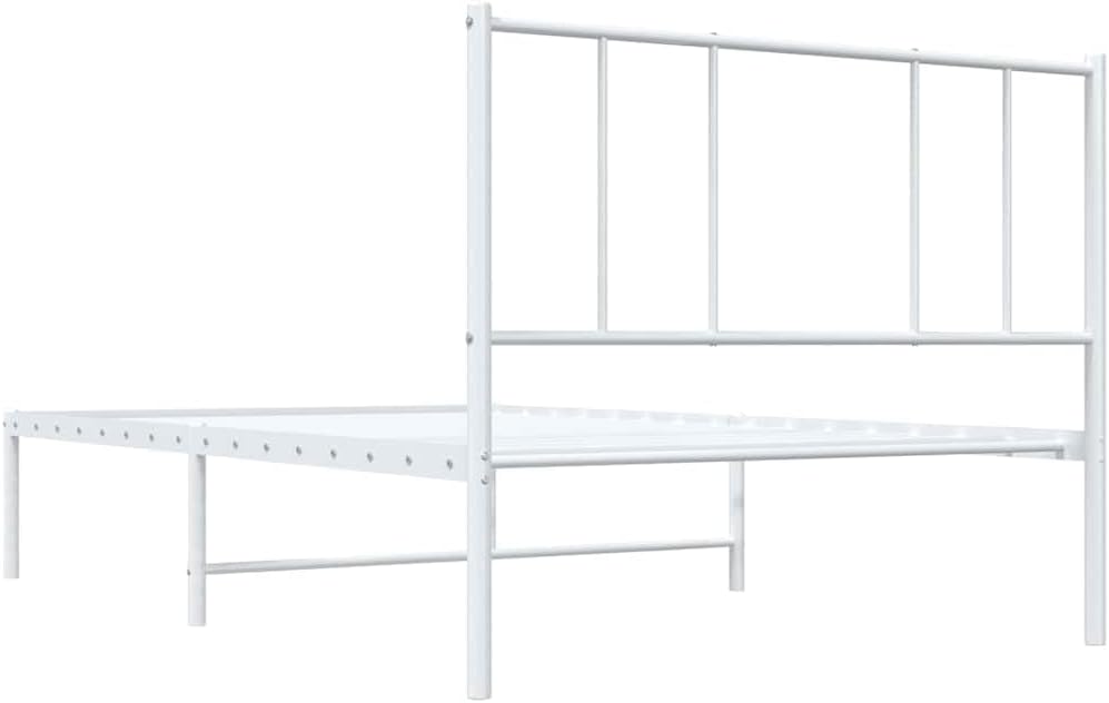 White Powder-Coated Steel Twin Bed Frame with Headboard, Modern Rectangular Design for Single Mattress 39.4x78.7 Inches, Heavy-Duty Construction with Under-Bed Storage, Easy