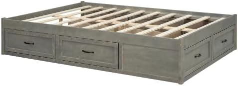 CITYLIGHT Full Size Platform Bed with 6 Drawers, Wooden Full Bed Frame with Storage and Wood Slat Support, Antique Grey