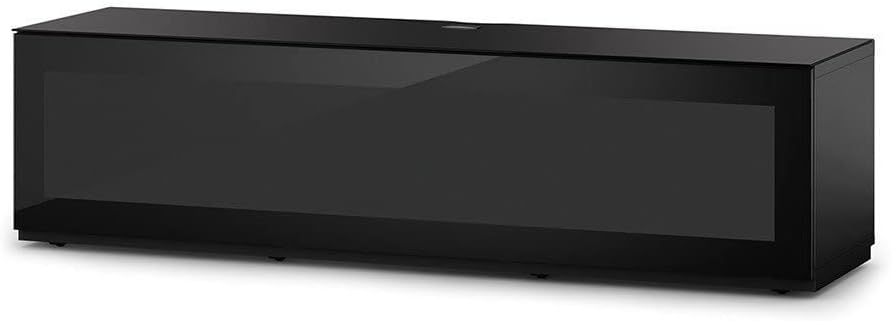 SONOROUS ST-160 Premium TV Stand with Black Glass Cover & Black Wood - Luxury Entertainment Center & Media Console for Living Room - High Gloss Modern TV Cabinet up to 75 Inches - Sleek Storage Design