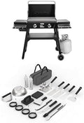 Cuisinart Outdoor Griddle & Accessories Bundle: 28‑Inch 2‑Burner Gas Flat Top Griddle with Hood + 24‑Piece Stainless Steel Griddle Tool Set with Storage Tote — Backyard BBQ, Tailgating
