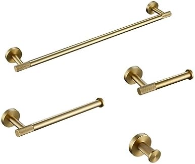 Brushed Gold Bathroom Accessories Set - Knurled Brass Towel Bar, Ring, Robe Hook, Paper Holder, Toilet Brush, Shelf - Elegant Home Essentials for Modern Bathrooms