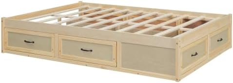 CITYLIGHT Full Size Platform Bed with 6 Drawers, Wooden Full Bed Frame with Storage and Wood Slat Support, Antique Natural