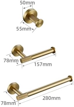 Brushed Gold Bathroom Accessories Set - Knurled Brass Towel Bar, Ring, Robe Hook, Paper Holder, Toilet Brush & Shelf for Modern Home Decor
