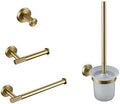 Brushed Gold Bathroom Accessories Set - Knurled Brass Towel Bar, Ring, Robe Hook, Paper Holder, Toilet Brush & Shelf for Elegant Home Decor