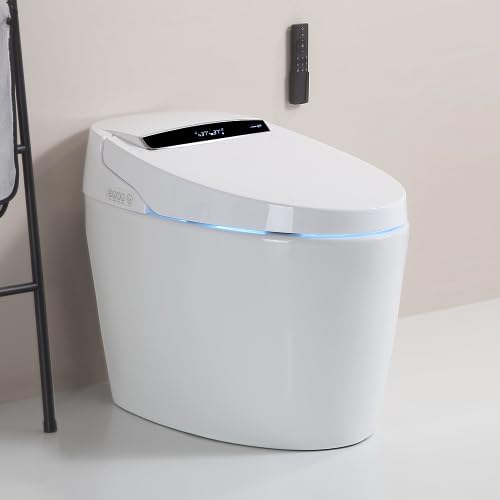 Smart Toilet with Heated Bidet Seat, One Piece Bidet Toilet for Bathrooms, AUTO Open/Close Lid/Flush, Feet Sensor Operation, Bidet Toilet with Dryer and Warm Water, Tankless Toilet in 1.28GPF (B)