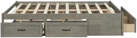 CITYLIGHT Full Size Platform Bed with 6 Drawers, Wooden Full Bed Frame with Storage and Wood Slat Support, Antique Grey