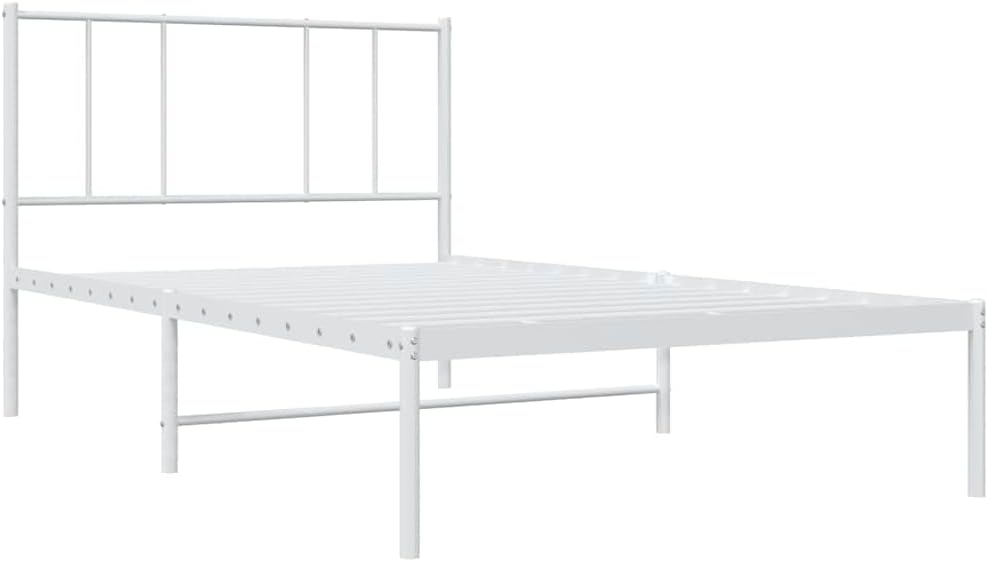 White Powder-Coated Steel Twin Bed Frame with Headboard, 4-Piece Heavy Duty Metal Platform Bed Frame for Single Mattress 39.4x78.7 Inches, Modern Rectangular Design