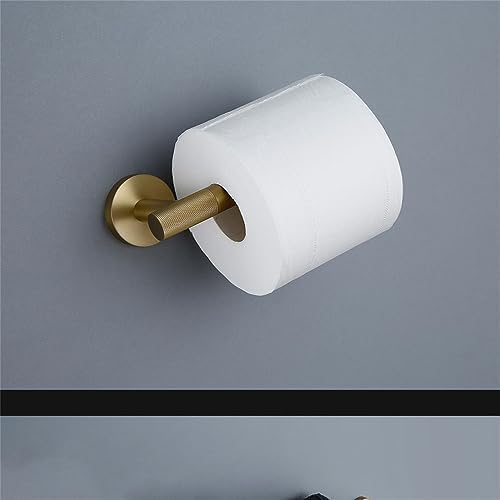 Brushed Gold Bathroom Accessories Set - Knurled Brass Towel Bar, Ring, Robe Hook, Paper Holder, Toilet Brush, Shelf - Elegant Home Essentials for Modern Bathrooms