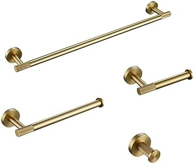 Brushed Gold Bathroom Accessories Set - Knurled Brass Towel Bar, Ring, Robe Hook, Paper Holder, Toilet Brush & Shelf – Stylish and Durable Home Essentials