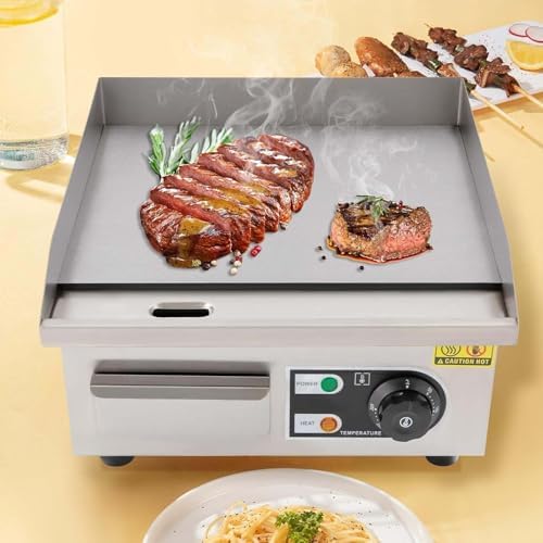 Commercial Electric Teppanyaki Griddle, Stainless Steel Flat Top Grill, 1700W, Non-Stick Surface, Temperature Range 122-572°F, Perfect for Home & Restaurant Cooking
