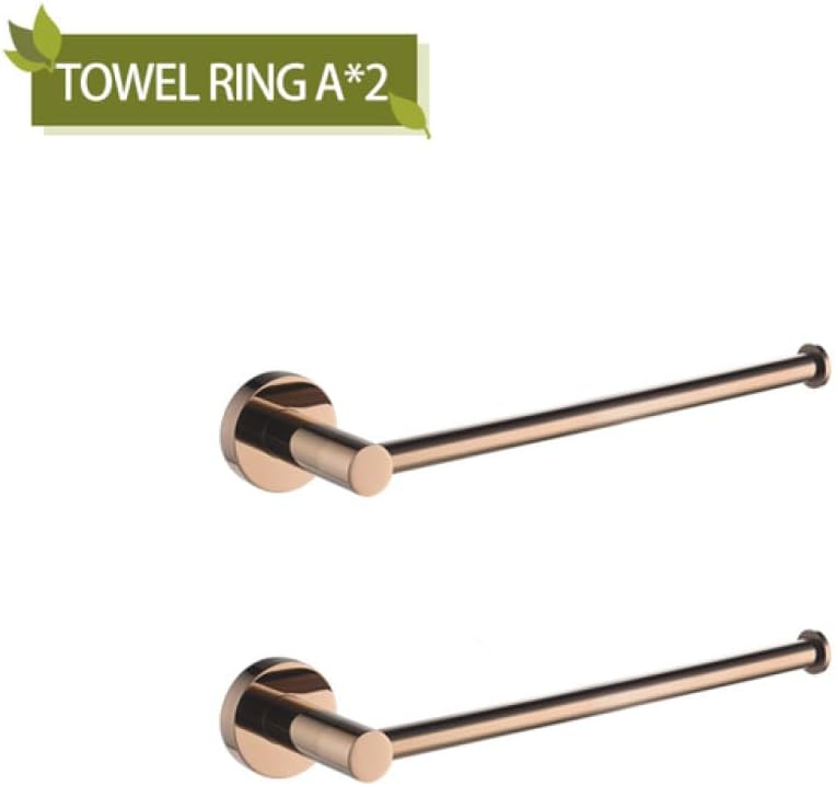 Rose Gold Bathroom Accessories 304 Stainless Steel Towel Rack Toilet Roll Paper Tissue Holder Double Cup Towel Bar Hooks,2 PCS Towel Rings A