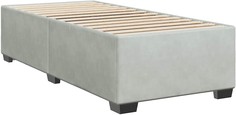 Light Grey Twin XL Velvet Bed Frame with Slatted Base, Modern Upholstered Platform Bed for Stylish Bedroom, Soft Velvet Fabric and Sturdy Wood Structure, Supports Twin XL