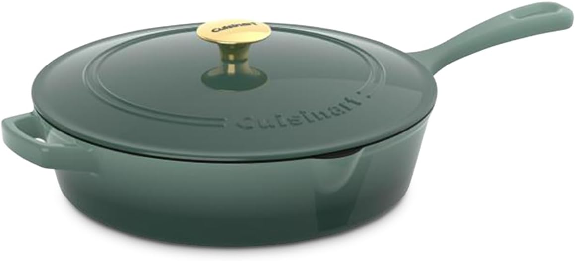 Cuisinart Chef's Classic Enameled Cast Iron Dutch Oven with Lid, Porcelain Enameled Interior, Oven Safe, Induction Compatible, 12-Inch, Chicken Fryer, Green Gradient
