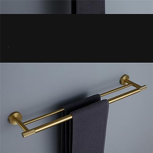 Brushed Gold Bathroom Accessories Set - Knurled Brass Towel Bar, Ring, Robe Hook, Paper Holder, Toilet Brush, and Shelf for Elegant Home Decor