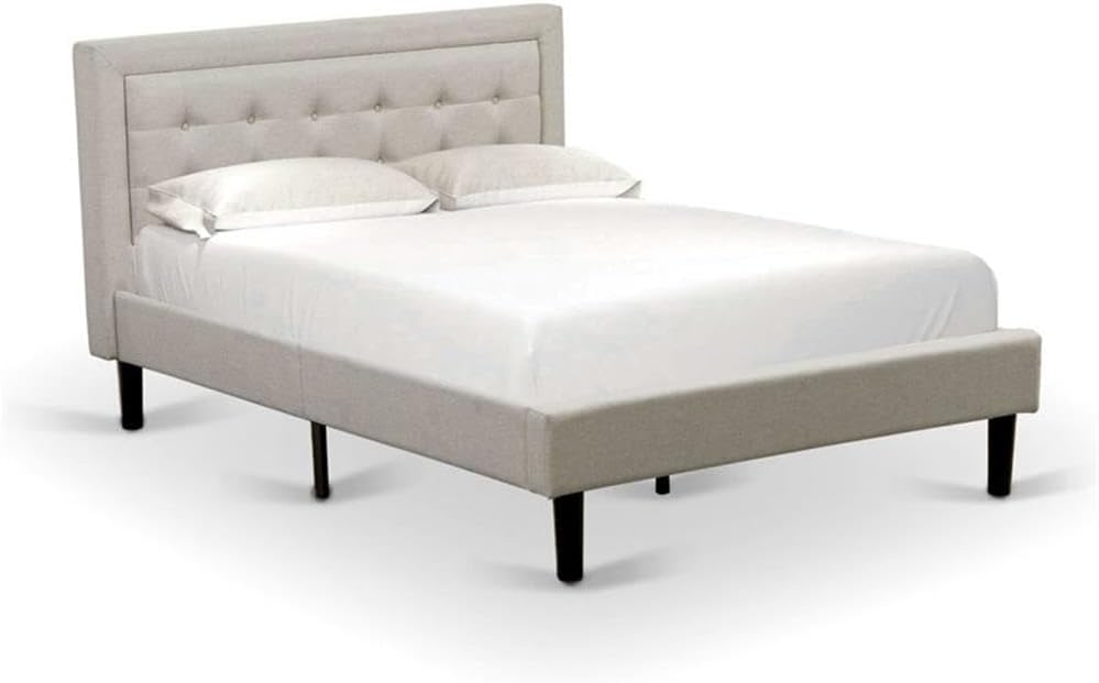 East West Furniture FN08F-1HAE0 2-Pc Fannin Wooden Set for Bedroom with 1 Upholstered Bed and a Small Nightstand - Reliable and Durable Manufacturing - Mist Beige Linen Fabric