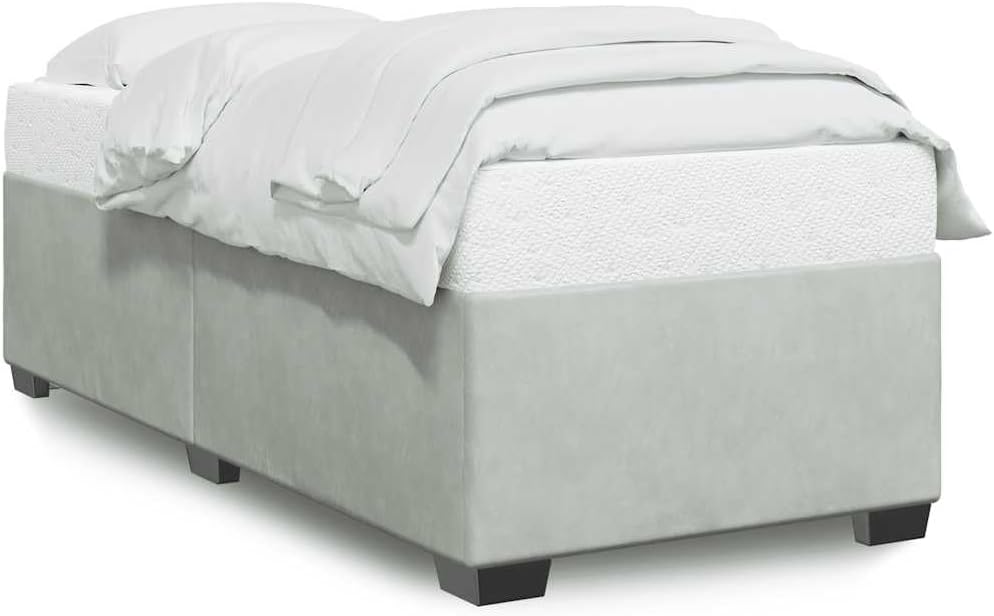 Light Grey Twin XL Velvet Bed Frame with Slatted Base, Modern Upholstered Platform Bed for Stylish Bedroom, Soft Velvet Fabric and Sturdy Wood Structure, Supports Twin XL