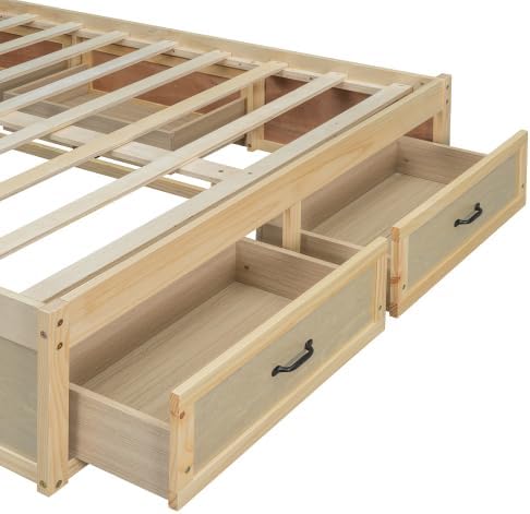 CITYLIGHT Full Size Platform Bed with 6 Drawers, Wooden Full Bed Frame with Storage and Wood Slat Support, Antique Natural
