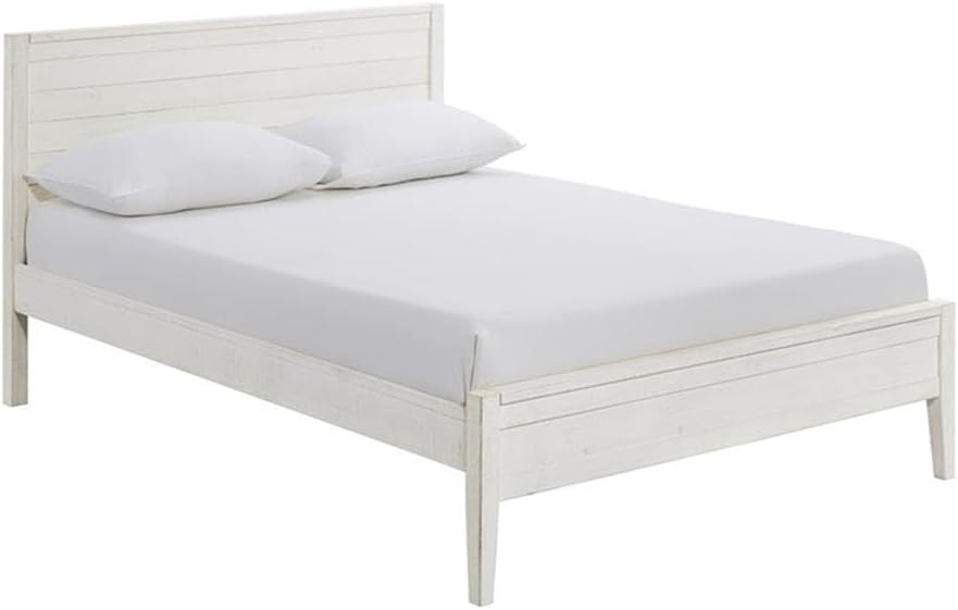 Windsor 3-Piece Kids Bedroom Set - Full Panel Bed, 2 Nightstands, Rustic White Finish, Metal Drawer Glides, 57 in. W x 79 in. D x 39 in. H Bed, 22 in. W x 17 in. D x 25 in. H Nightstands