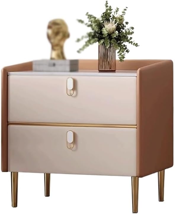 GUERNSEY Home Nightstand Modern Minimalist Small Solid Wood Bedside Table Slate Leather Complete Bedroom Bedside Storage Cabinet Bed Side Nightstand