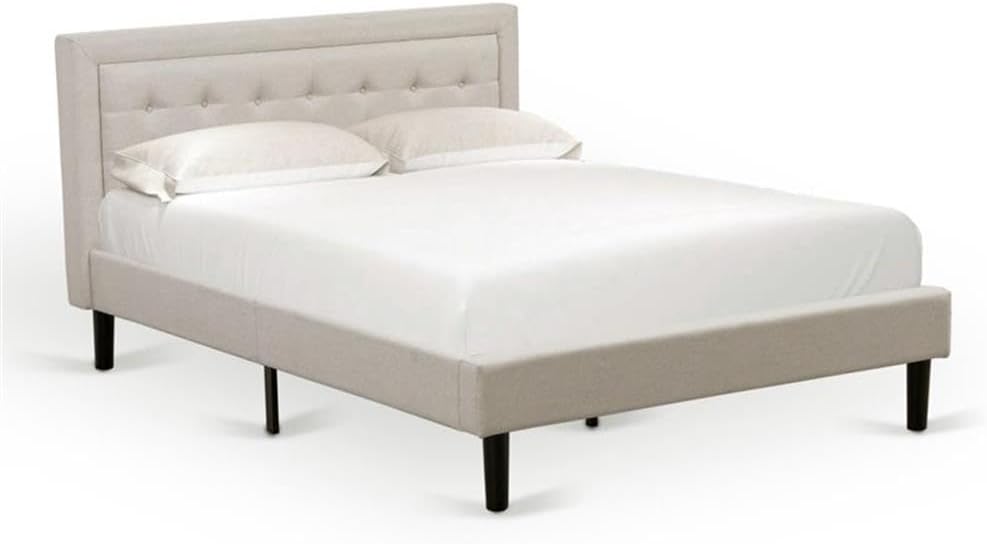 East West Furniture FN08Q-1HAE0 2-Piece Fannin Queen Bed Set Furniture with 1 Queen Wood Bed Frame and a Night Stand - Reliable and Sturdy Manufacturing - Mist Beige Linen Fabric