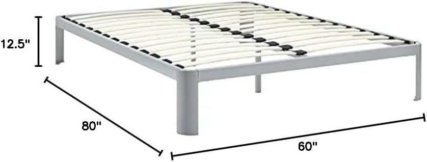 Modway Corinne Steel Modern Mattress Foundation Queen Bed Frame with Wood Slat Support in Gray