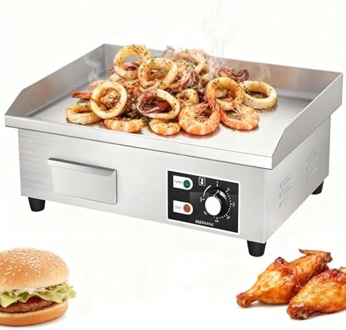 Commercial Electric Teppanyaki Griddle, 1700W Stainless Steel Flat Top Grill, Adjustable Heat 122-572°F, Large Non-Stick Cooking Surface for Versatile Meal Preparation
