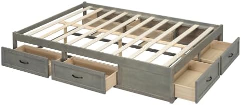 CITYLIGHT Full Size Platform Bed with 6 Drawers, Wooden Full Bed Frame with Storage and Wood Slat Support, Antique Grey
