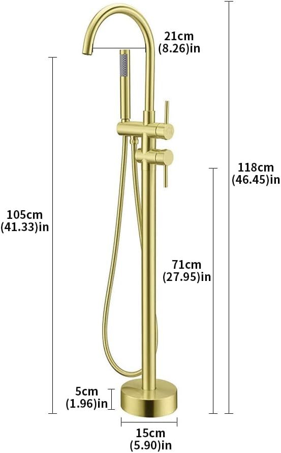 Floor Mount Bathtub Faucet, Freestanding Tub Filler, Standing Swivel Spout Shower Faucets Shower Mixer Taps with Cylinder Handheld Shower (Brushed Gold, With Embedded Box)