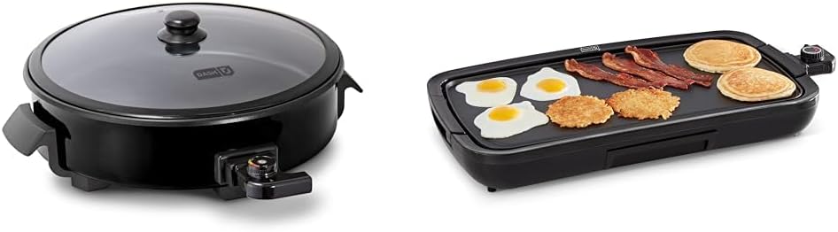Dash 14' Electric Skillet, 20 Cup + 1500W 20'x10.5' Griddle with Nonstick Surfaces, Recipe Books