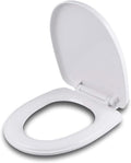Toilet Lid- Faucet Round Front Slow Close White Seat with Non Slip Bumpers