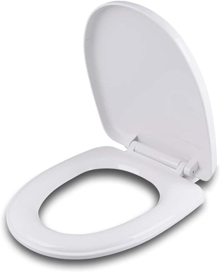 Toilet Lid- Faucet Round Front Slow Close White Seat with Non Slip Bumpers