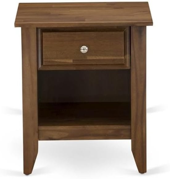 East West Furniture GB25K-2GA08 3-Piece Bedroom Set with Button Tufted King Size Bed and 2 Antique Walnut Mid Century Modern Nightstands - Dark Brown Faux Leather with Black Texture and Black Legs