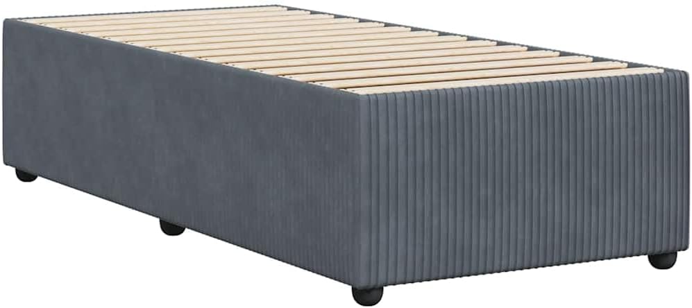 Dark Gray Velvet Twin Bed Frame with Plywood and Engineered Wood Construction, Modern Upholstered Platform Bed for Minimalist Bedrooms, Breathable Fabric and Sturdy Design