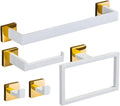 White Gold Bathroom Hardware Set Accessories Stainless Steel Towel Rack Toilet Paper Holder Hook Bathroom Shelf Organizer Set,5pcs Set A
