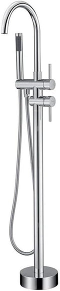 Floor Mount Bathtub Faucet, Freestanding Tub Filler, Standing Swivel Spout Shower Faucets Shower Mixer Taps with Cylinder Handheld Shower (Chrome, With Embedded Box)