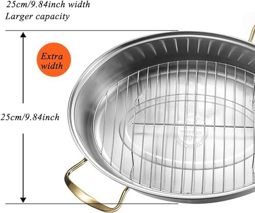 Roasting Pan, Stainless Steel Fish Steamer Elliptical Roasting Pan Multi-Use Oval Pasta Pot Braiser Stockpot with Rack, Induction Compatible Dishwasher/Oven Safe Turkey Roaster(Double Layer)
