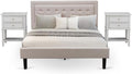 East West Furniture FN08Q-2VL14 3-Piece Fannin Bedroom Set with 1 Queen Bed and 2 Night Stands - Reliable and Sturdy Manufacturing - Mist Beige Linen Fabric