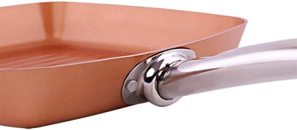 Frying Copper Pan Non-Stick Square Grill Pan, Griddle Pan with Stainless Steel Handle Induction Cooker Safe,24CM,Copper