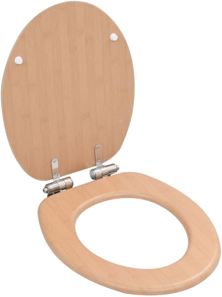 WC Toilet Seats 2 pcs with Soft Close Lids MDF Bamboo Design Toilet & Bidet Seats