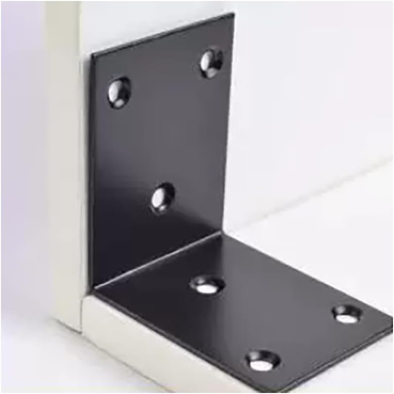 10Pcs 90 Degree Black Angle Bracket Stainless Steel Iron Durable Furniture Hardware Connector for DIY Woodworking(50X50B)