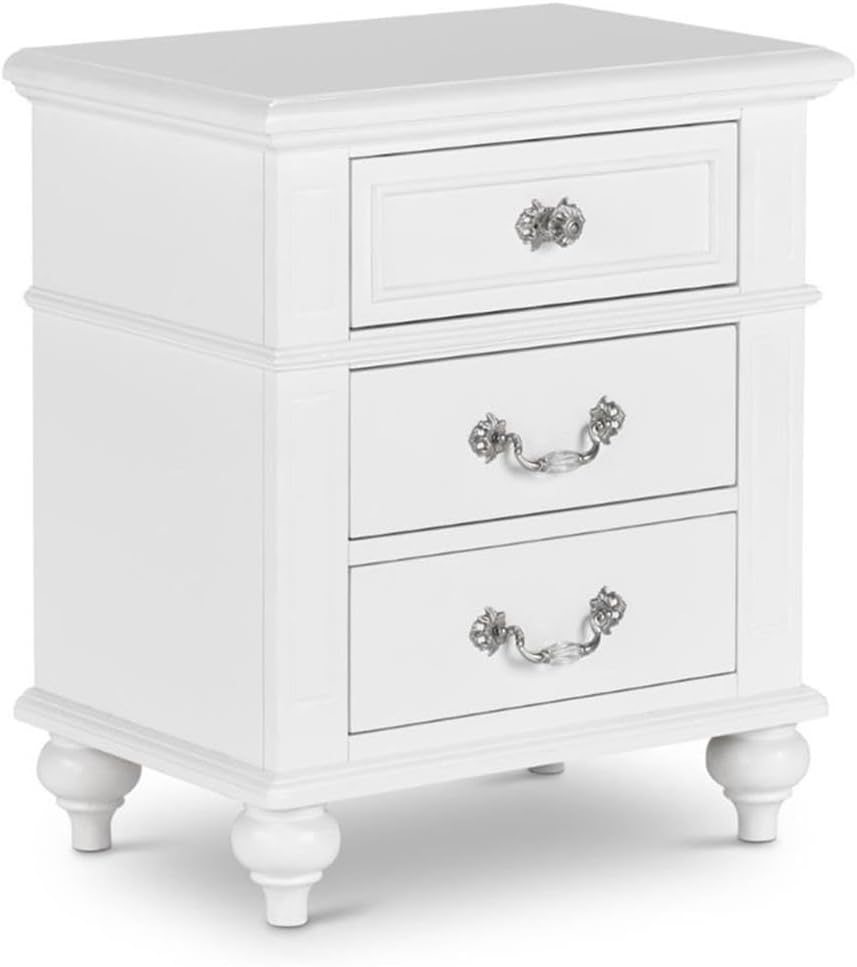 Pemberly Row Contemporary 3 Piece Twin Bedroom Set, Solid Rubber Wood and Engineered Wood with Okume Veneer, White Faux Leather Headboard, Crystal Accents, Button Tufting, White Finish for Bedroom Use