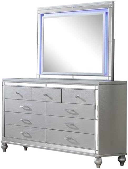 Sterling Full 4 PC LED Bedroom Set Made with Wood in Silver Color