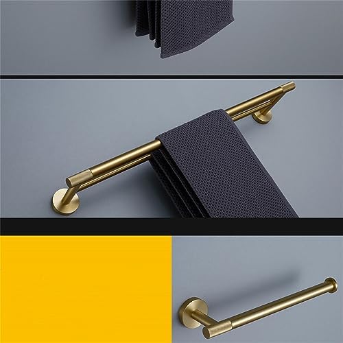 Brushed Gold Bathroom Accessories Set - Knurled Brass Towel Bar, Ring, Robe Hook, Paper Holder, Toilet Brush & Shelf – Stylish and Durable Home Essentials