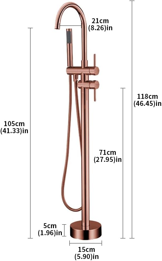 Floor Mount Bathtub Faucet, Freestanding Tub Filler, Standing Swivel Spout Shower Faucets Shower Mixer Taps with Cylinder Handheld Shower (Rose Gold, With Embedded Box)