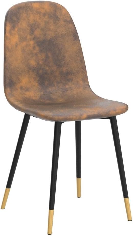 Homy Casa Dining Chairs Set of 4, Classical Mid-Century Style Kitchen Dining Chairs Black Gold Metal Legs Accent Chairs Comfortable Living Room Side Chairs for Kitchen Lounge Farmhouse, Rustic Brown