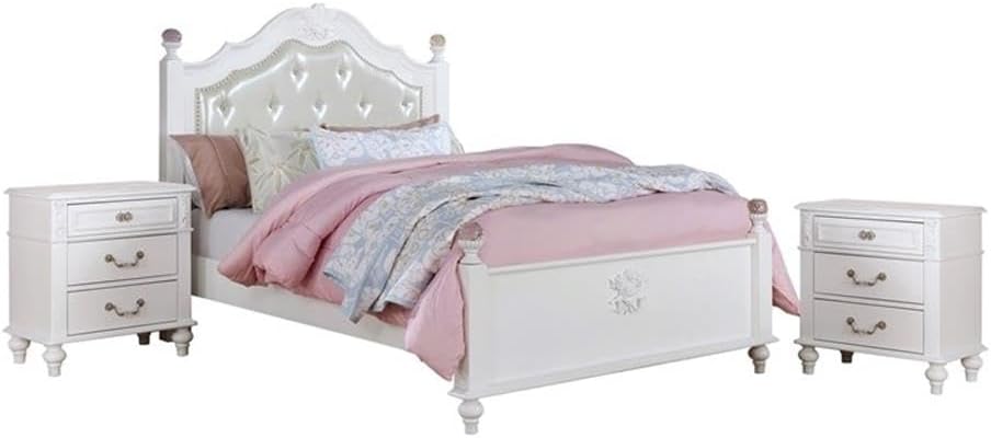 Furniture of America Mondu 3-Piece White Wood Bedroom Set - Twin + 2 Nightstands