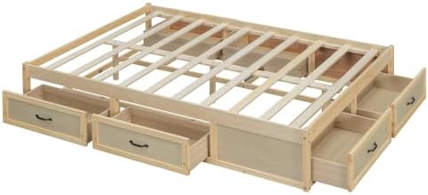 CITYLIGHT Full Size Platform Bed with 6 Drawers, Wooden Full Bed Frame with Storage and Wood Slat Support, Antique Natural