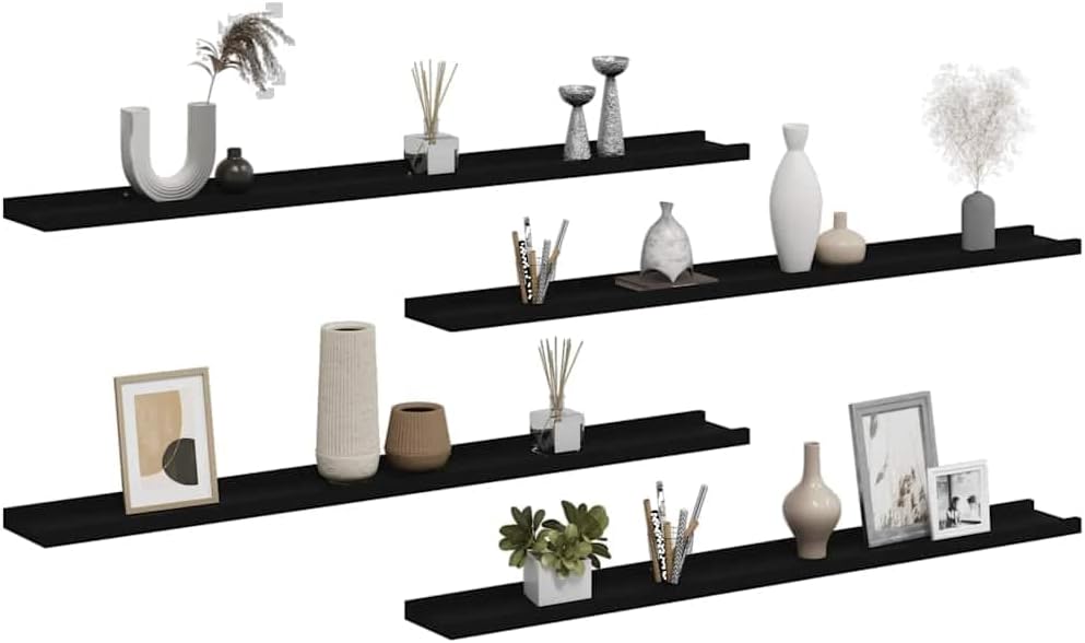 4-Pack 39.4' Black MDF Floating Shelves 11 lb Wall Display for Living Room/Bedroom/Bathroom