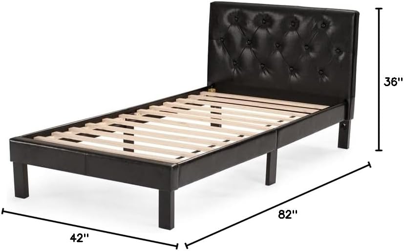 Poundex PDEX-F9415T PU Upholstered Platform Bed, Twin, Black