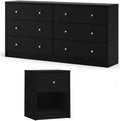 Home Square 2 Piece Bedroom Set with 6-Drawer Double Dresser and 1-Drawer Nightstand in Black